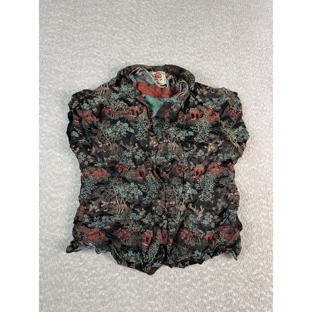 Peony Brand Shanghai Blouse‎ Womens S Black Rayon Satin Chinese Embroidered Top